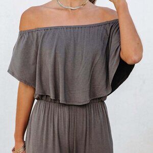 ✨ Sugarlips Off-Shoulder Flowy Wide-Leg Jumpsuit - Gray (Size L) ✨